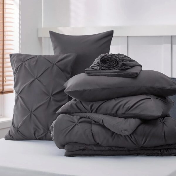 Dorm Bedding Twin Comforter Set - 5 Pieces Pintuck Bed in A Bag with Comforters, Sheets, Pillowcases & Shams