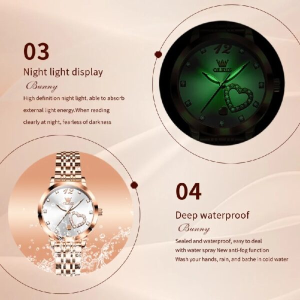 Women Watch Fashion Rose Gold Diamond Analog Quartz Female Watch for Women Luxury Dress Ladies Stainless Steel Luminous Waterproof Date Wrist Watches Green Dial
