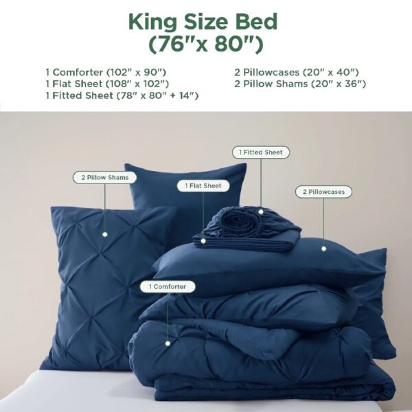 Dorm Bedding Twin Comforter Set - 5 Pieces Pintuck Bed in A Bag with Comforters, Sheets, Pillowcases & Shams