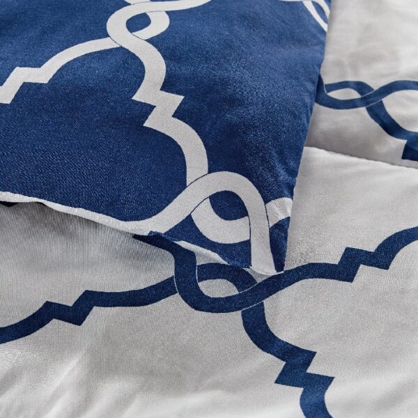 Lux Decor Collection 5 Piece Queen Down Alternative Comforter Set, Washable Duvet Bedding Set - Quatrefoil Navy