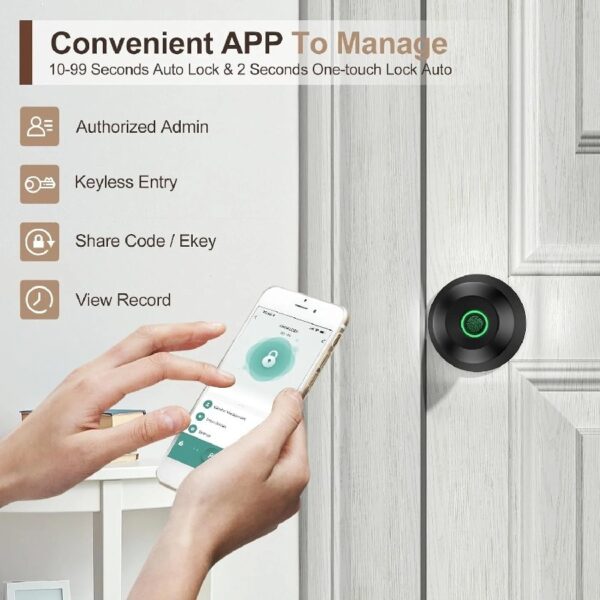 Cikuci Smart Door Lock, Fingerprint Door Lock Knob with App Control, Suitable for Home, Cloakroom, Offices, Hotels (K10)