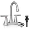 Bathroom Faucets 4 Inch Matte Black Bathroom Sink Faucet, Stainless Steel Lead-Free 2-Handle Centerset Faucet with Pop-up Drain and 2 Supply Hoses Fits 2 or 3-hole Sink