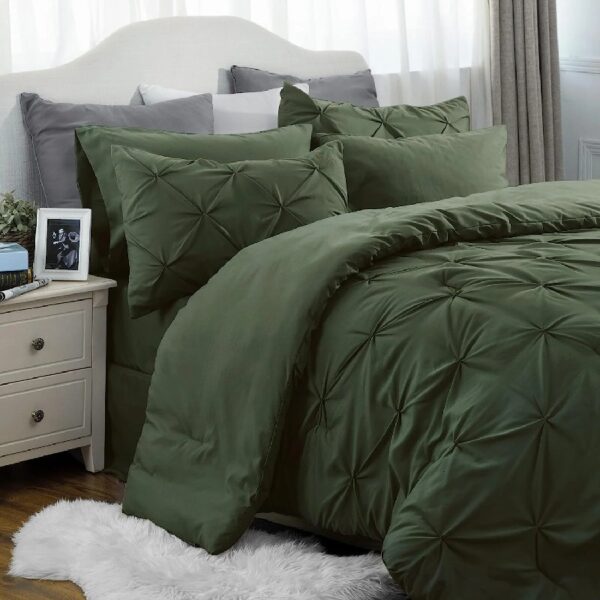 Dorm Bedding Twin Comforter Set - 5 Pieces Pintuck Bed in A Bag with Comforters, Sheets, Pillowcases & Shams
