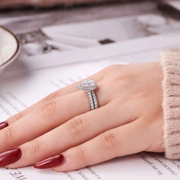 3Ct Pear Cut Wedding Ring Set for Women Halo 925 Sterling Silver Cubic Zirconia Size 8