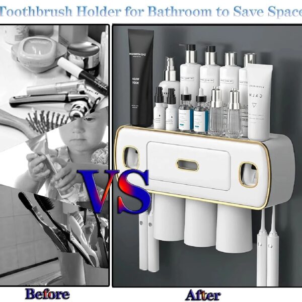 Magnetic Adsorption Inverted Toothbrush Holder Wall-Mounted Bathroom Storage Shelf Toothpaste Dispenser Bathroom Accessories (Green 2Cups)