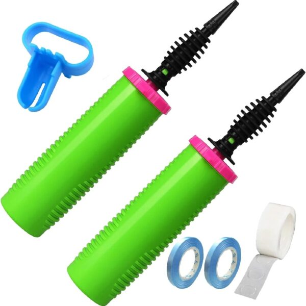 Balloon Pump Hand Two-Way Dual Action inflate 2Pack and Balloon Tying Tool in One, Handheld Air Pump Portable Manual Balloons Inflators for Party with Extra Accessories (Green)