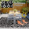 Outdoor Rug Carpet 6'x9' Waterproof Reversible Patio Rug Portable Modern Abstract Indoor Outdoor Rug Plastic Straw Rug for RV Camping Garden Picnic Deck Backyard Porch Decor Gray and White