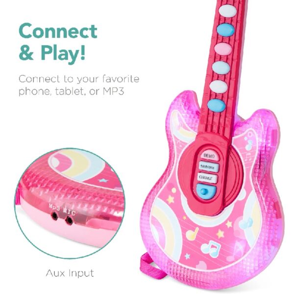 19in Kids Flash Guitar, Pretend Play Musical Instrument Toy for Toddlers w/ Mic, Stand - Navy