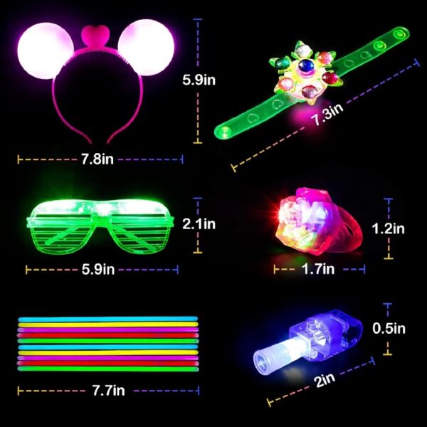 Mocoosy 103Pcs Glow in the Dark Party Supplies Light Up Party Favors LED Neon Toys Bulk for Kids With 50 Glow Sticks, 30 Finger Lights, 6 Led Glasses, 6 Jelly Rings, 6 Light Up Bracelets, 5 Headbands
