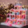 Huge Doll House - 285 PCS Girl Toys Large-Scale Dollhouse 12 Rooms Playhouse with LED Lights Furniture and Accessories, Big Doll House for Princess Age 3-8