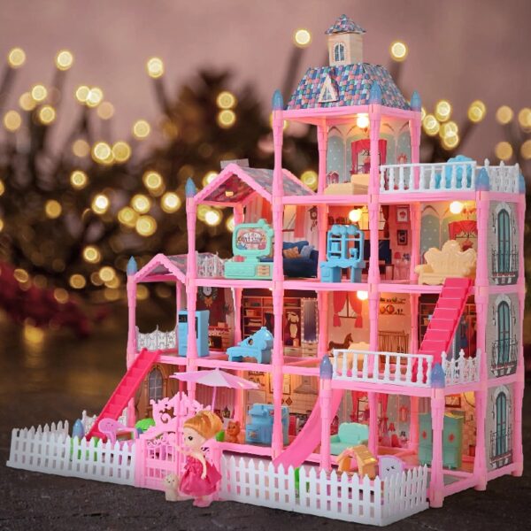 Huge Doll House - 285 PCS Girl Toys Large-Scale Dollhouse 12 Rooms Playhouse with LED Lights Furniture and Accessories, Big Doll House for Princess Age 3-8