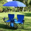 Double Camping Chair, Folding Camp Chair with Removable Umbrella, Cup Holders, Cooler Bag, Side Pocket & Carry Bag, 2-Person Beach Chair for Outdoor, Sports, Concerts, Travel, Picnic (Blue)