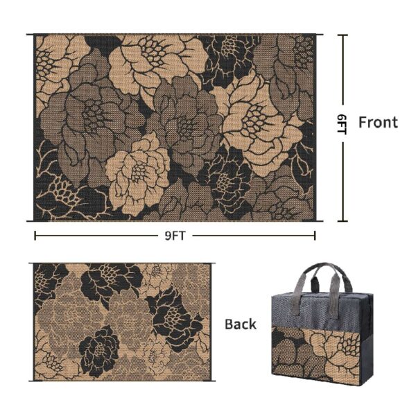 6'x 9' Outdoor Rug Plastic Waterproof Outside Foldable Mat UV Resistant Patio RV Deck Carpet,Black Brown