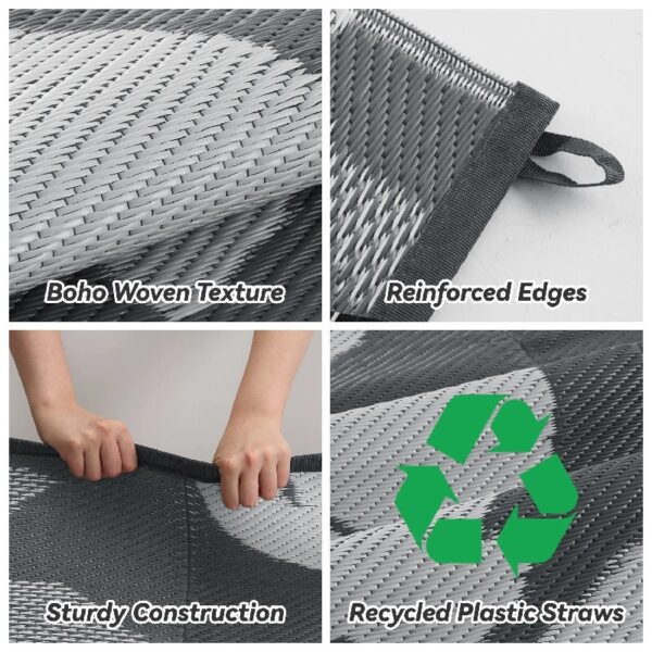 Outdoor Rug Carpet 5'x8' Waterproof Reversible Patio Rug Portable Indoor Outdoor Rug Plastic Straw Rug for Beach RV Camping Garden Picnic Deck Backyard Porch Decor Black