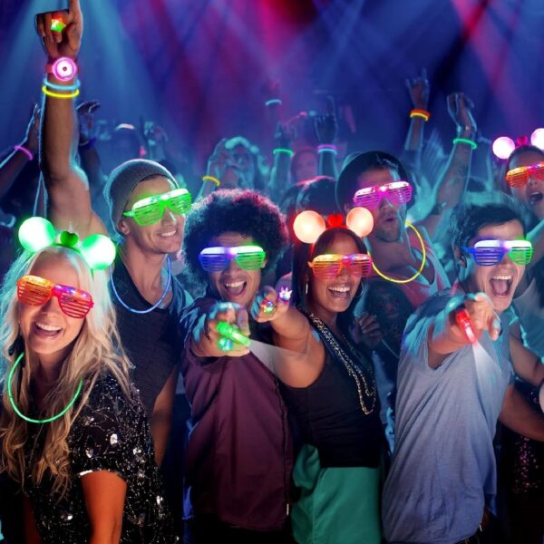 Mocoosy 103Pcs Glow in the Dark Party Supplies Light Up Party Favors LED Neon Toys Bulk for Kids With 50 Glow Sticks, 30 Finger Lights, 6 Led Glasses, 6 Jelly Rings, 6 Light Up Bracelets, 5 Headbands