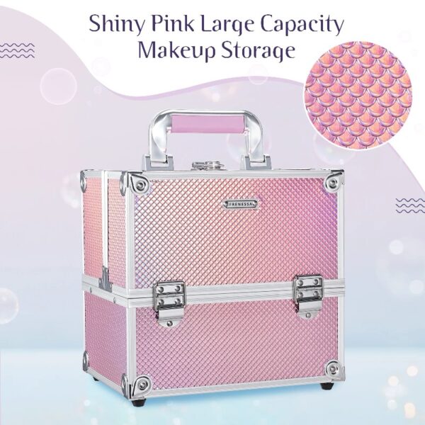 4 Trays Makeup Train Case Cosmetic Storage with Dividers Lockable Jewelry Makeup Box Organizer Pink