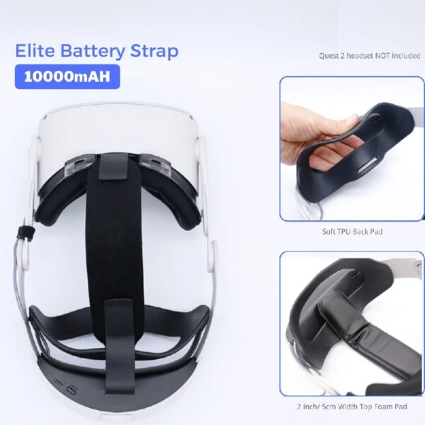 Elite Strap Battery 10000mAH for Meta Quest 2 Extend 8hrs Playtime, Replacement for Elite Head Strap