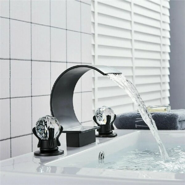 Widespread Bathroom Basin Faucet Crystal Handle Sink Mixer Tap Chrome Finish