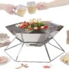 Charcoal Campfire Grill, Camping Fire Pit, Portable BBQ Grill, Folding Hexagon Stainless Steel Barbecue Stove for Home Party Outdoor Camping Picnic