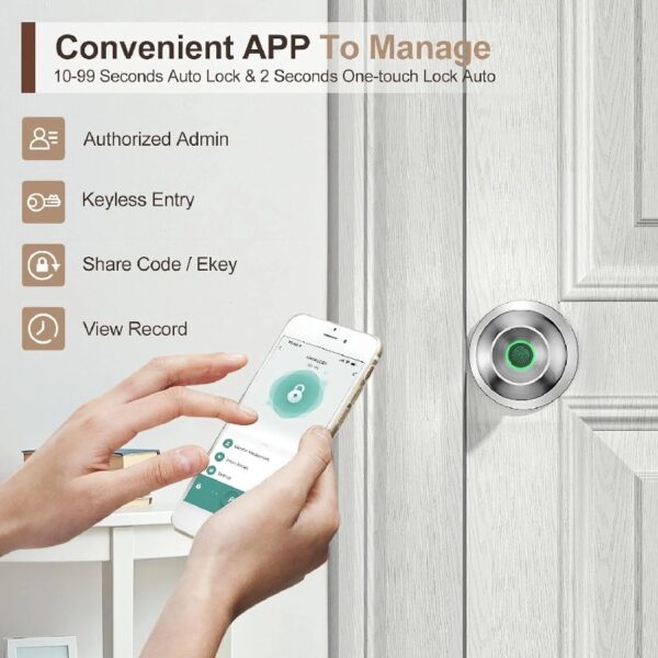 Cikuci Smart Door Lock, Fingerprint Door Lock Knob with App Control, Suitable for Home, Cloakroom, Offices, Hotels (K10)