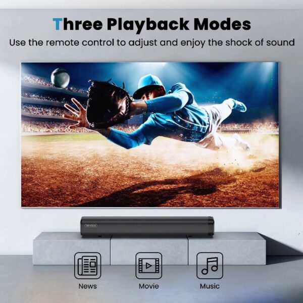 Sound Bar for TV, Soundbar with Subwoofer, Wired & Wireless Bluetooth 5.0 3D Surround Speakers, Optical/AUX/RCA/USB Connection, Wall Mountable, Remote Control