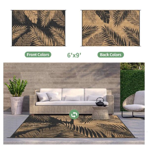 6'x9' Outdoor Rugs Patio Waterproof Outside Mat Reversible Plastic Camping Carpet,Black & Brown
