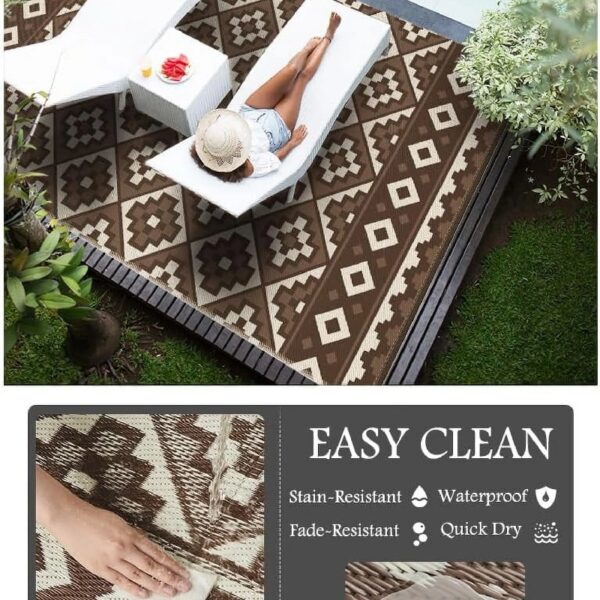 Outdoor Rug 5'x8' Waterproof Reversible Patio Rug Modern Lightweight Plastic Straw Indoor Outdoor Rug for RV Camping Deck Balcony Porch Boho Patio Decor Outdoor Carpet Brown and Beige