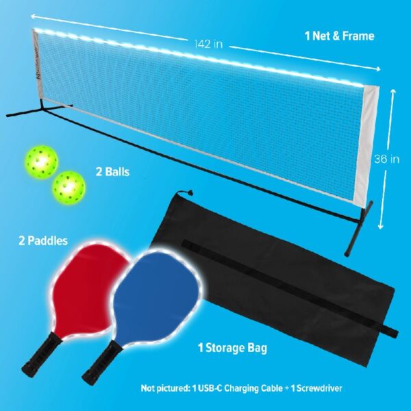 MinnARK Sports LED Pickleball Portable Set,  Light-Up Net, Paddles, and Balls, for Driveway & Backyard, Ages 3+