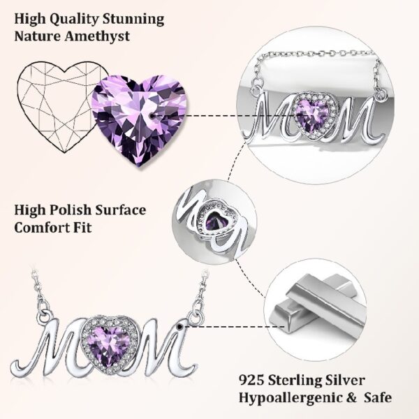Bestyle S925 Sterling Silver Necklace for Mom Grandma Shiny CZ Heart Pendant Necklace March Created Aquamarine Birthstone Jewelry Mother's Day Gift