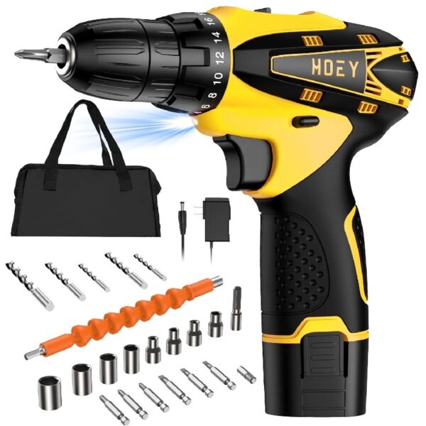 Cordless Drill Set, 12V Power Drill Set Electric Screwdriver Driver Tool Kit for Women, 3/8