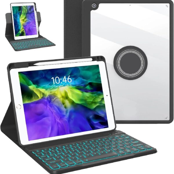 Keyboard Case for iPad 9th/8th/7th Gen 10.2 inch, iPad Air 3rd, Pro 10.5 - Colorful Backlite Keyboard, 360 Rotatable Detachable Magnetic Protective Cover, Pencil Holder, Auto Sleep/Wake