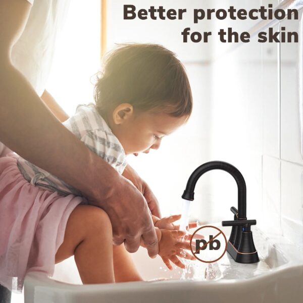 Bathroom Faucets 4 Inch Matte Black Bathroom Sink Faucet, Stainless Steel Lead-Free 2-Handle Centerset Faucet with Pop-up Drain and 2 Supply Hoses Fits 2 or 3-hole Sink