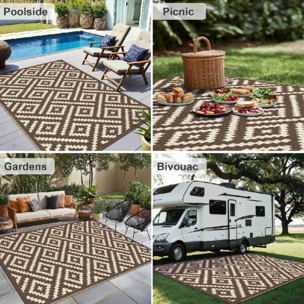 6'x 9' Outdoor Rug Plastic Waterproof Outside Foldable Mat UV Resistant Patio RV Deck Carpet,Black Brown