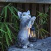 Cat Statue Garden Decor with LED Lantern for Outside -Resin patio Art Gift for lover,Cat Statues for Garden,Patio,Yard Decoration