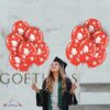 PMU Graduation Balloons 11 Inch PartyTex Premium Emerald Green with All-Over Print White Grad Caps-Confetti and Streamers Pkg/100