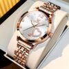 Women Watch Fashion Rose Gold Diamond Analog Quartz Female Watch for Women Luxury Dress Ladies Stainless Steel Luminous Waterproof Date Wrist Watches Green Dial
