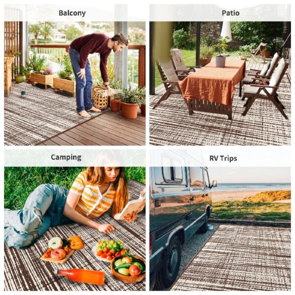 Outdoor Rug Carpet 6'x9' Waterproof Reversible Patio Rug Portable Modern Abstract Indoor Outdoor Rug Plastic Straw Rug for RV Camping Garden Picnic Deck Backyard Porch Decor Gray and White