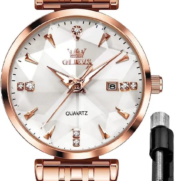 Women Watch Fashion Rose Gold Diamond Analog Quartz Female Watch for Women Luxury Dress Ladies Stainless Steel Luminous Waterproof Date Wrist Watches Green Dial