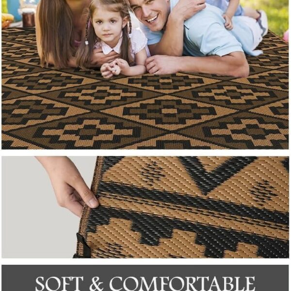 Outdoor Rug 5'x8' Waterproof Reversible Patio Rug Modern Lightweight Plastic Straw Indoor Outdoor Rug for RV Camping Deck Balcony Porch Boho Patio Decor Outdoor Carpet Brown and Beige
