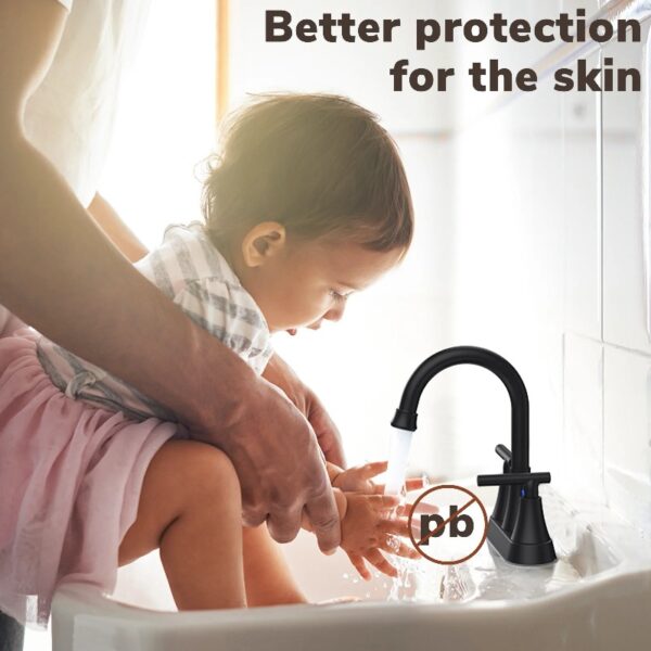 Bathroom Faucets 4 Inch Matte Black Bathroom Sink Faucet, Stainless Steel Lead-Free 2-Handle Centerset Faucet with Pop-up Drain and 2 Supply Hoses Fits 2 or 3-hole Sink