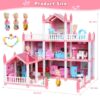 DollHouse with Colorful Light, Pretend Play Toddler Doll House Furniture Sets with 3 Dolls, 9 Rooms DIY , Creative Gift for Girls