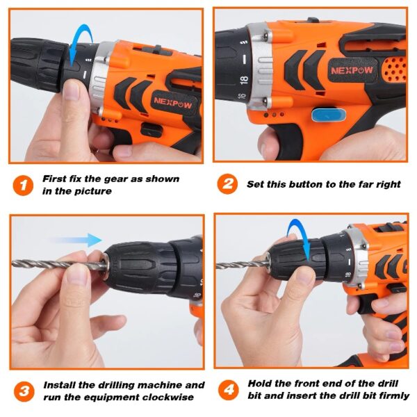 24V Cordless Drill-Brushless Power Drill Set, 3/8