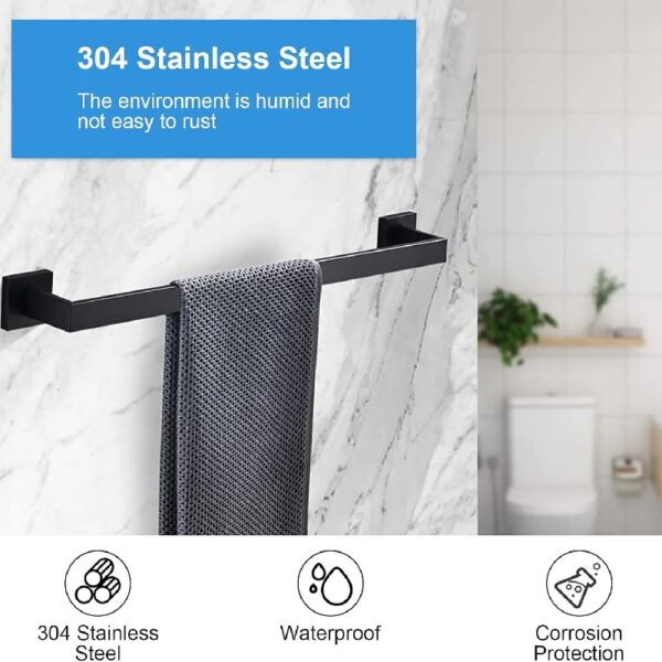 5-Piece Matte Black Bathroom Hardware Set - 304 Stainless Steel Bathroom Towel Holder Set