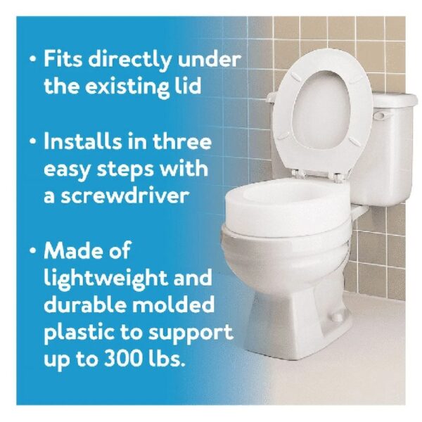 Raised Toilet Seat Elevator with Easy Installation, Adds 3.5 in Height, White, 300 lb Limit