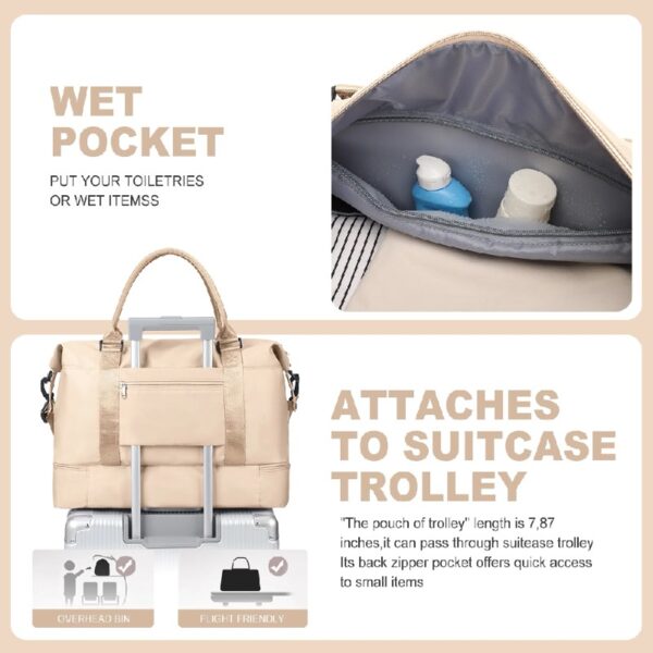 ff650559e5f5495eafeab32d01769ef9 Weekender Bags for Women, Travel Duffel Bags with Shoe Compartment,Personal Item Travel Bag for Airlines, Carry on Overnight Tote Bag for women,Beige&Brown