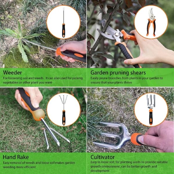 Garden Tool Set, Stainless Steel Heavy Duty Gardening Tool Set, with Non-Slip Rubber Grip, Storage Tote Bag, Outdoor Hand Tools, Ideal Garden Tool Kit Gifts