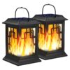 Solar Lanterns Outdoor, Waterproof Hanging Solar Lanterns, Garden Solar Powered Flame Lights LED Lanterns Lights for Patio Pathway Deck Yard (2 Pack)