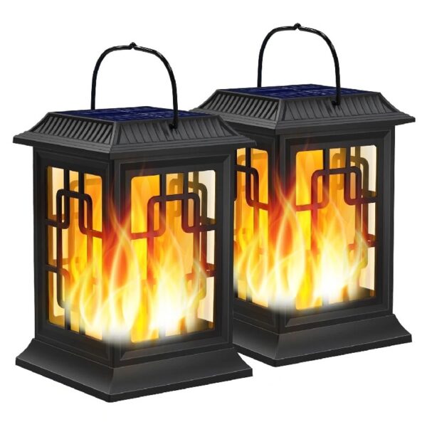 Solar Lanterns Outdoor, Waterproof Hanging Solar Lanterns, Garden Solar Powered Flame Lights LED Lanterns Lights for Patio Pathway Deck Yard (2 Pack)