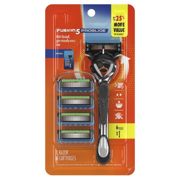 Fusion5 ProGlide Shaving Manual Razor for Men, Razor Handle, 6 Razor Blade Refills, FlexBall Razor Handle and Precision Trimmer for Men