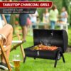Tabletop Charcoal Grill with Thermometer & Chimney, Small Portable Barbecue Grill for Outdoor Cooking Camping Picnic Backyard Beach - Black
